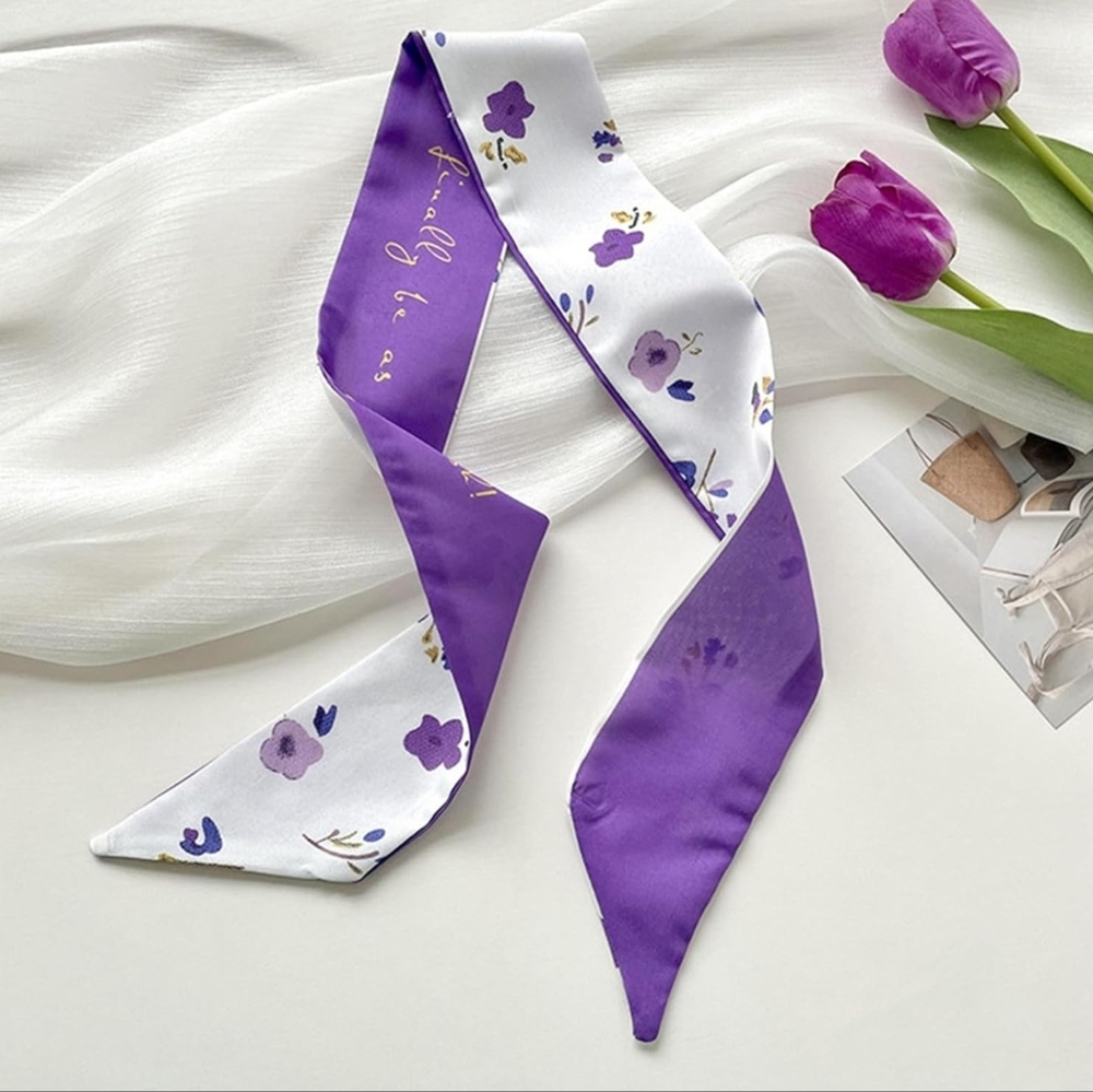 2× Bag Twilly Purse Skinny Scarf Purple Floral
